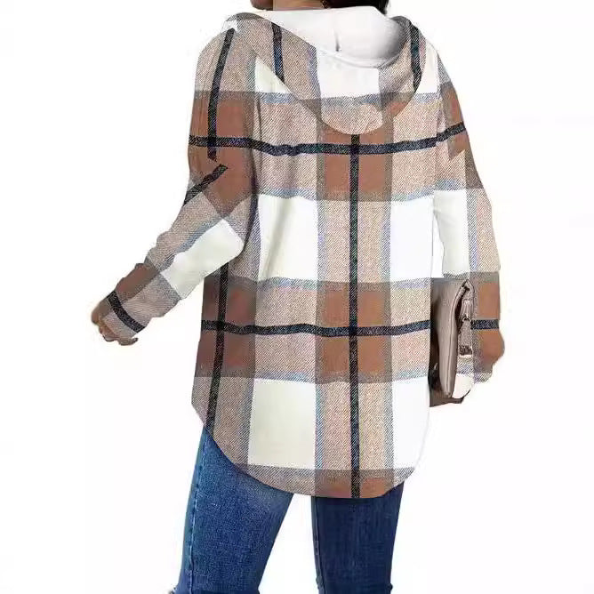 Women's casual checked blouse with hood NOVAE