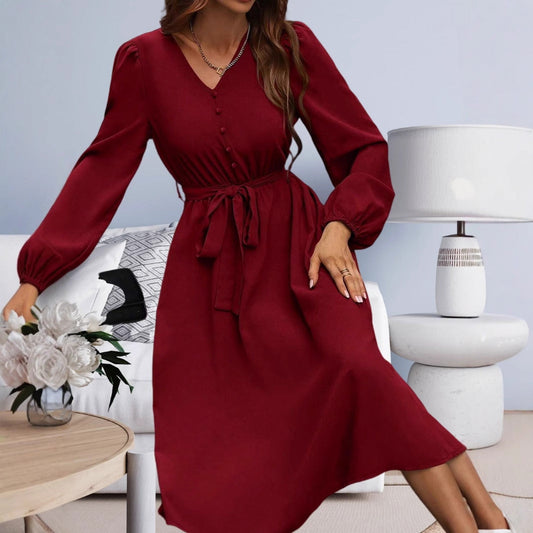 Women's midi dress with waist belt and button details NOVAE