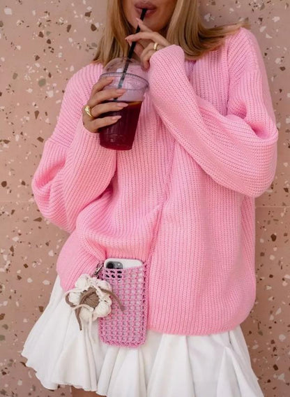 Women's casual oversized sweater with textured knit pattern NOVAE