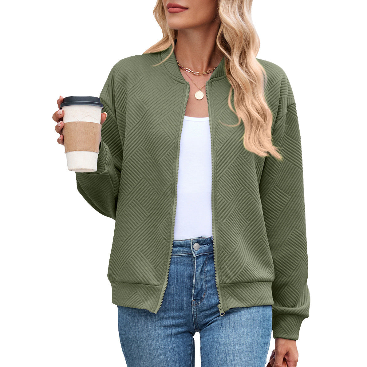 Women's casual cardigan with textured pattern and practical pockets NOVAE