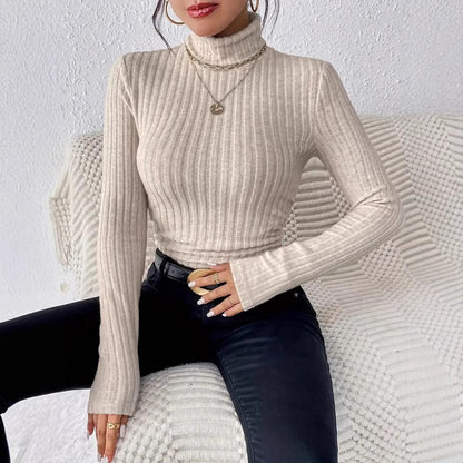 Women's Ribbed Knit Turtleneck Top with Long Sleeves NOVAE