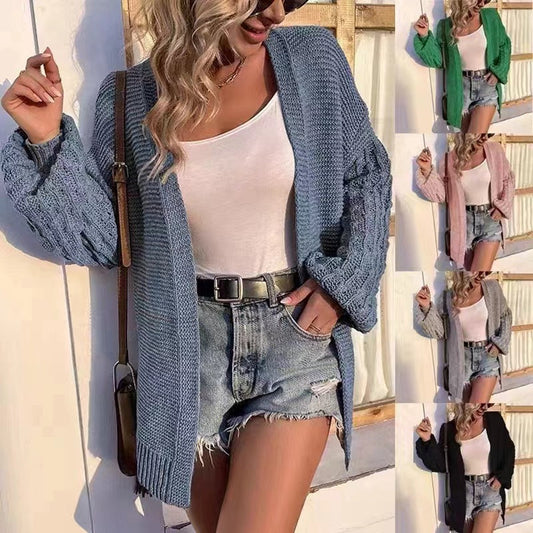 Women's chunky knit cardigan with deep, textured sleeves NOVAE