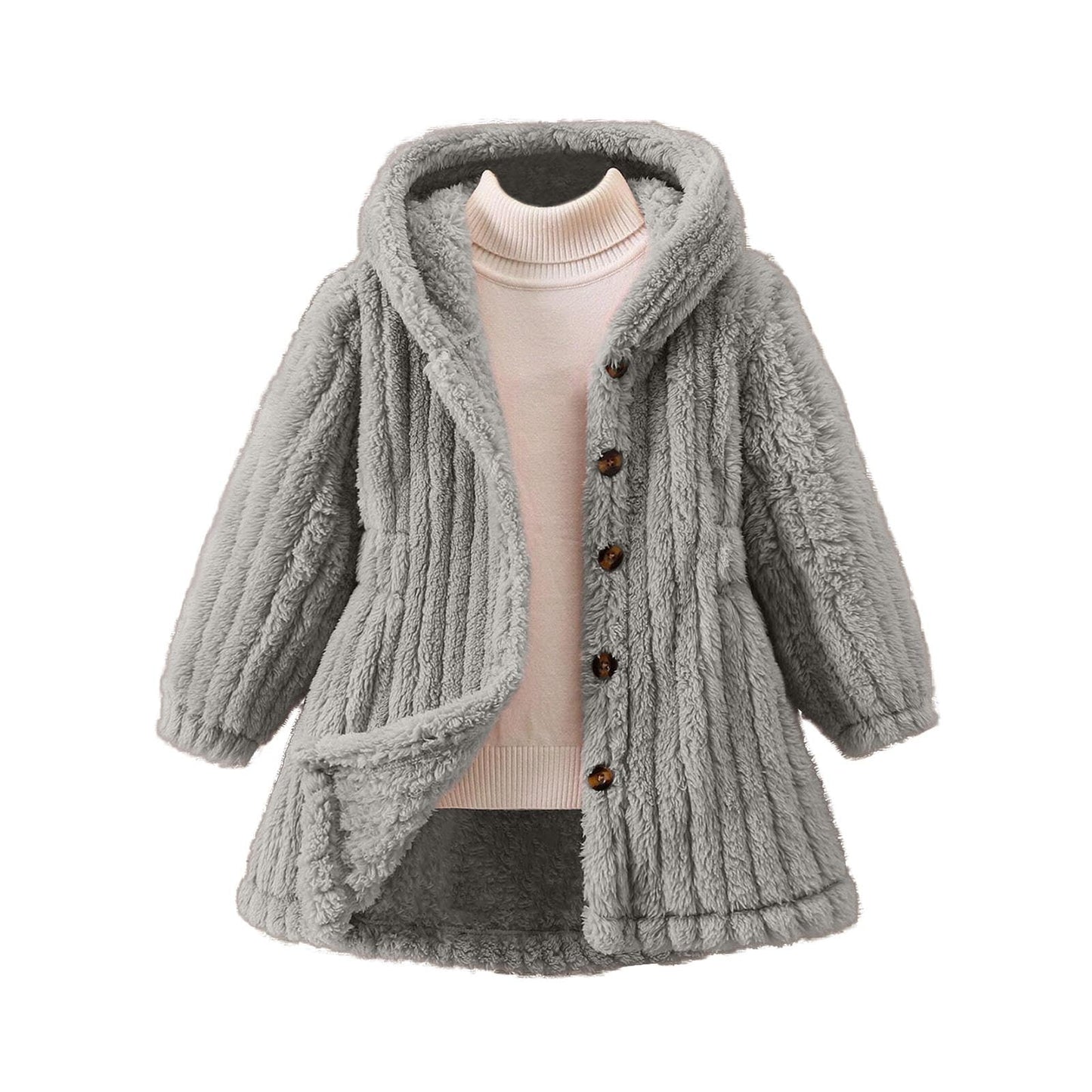 Women's Cozy Teddy Jacket with Hood and Button Closure NOVAE