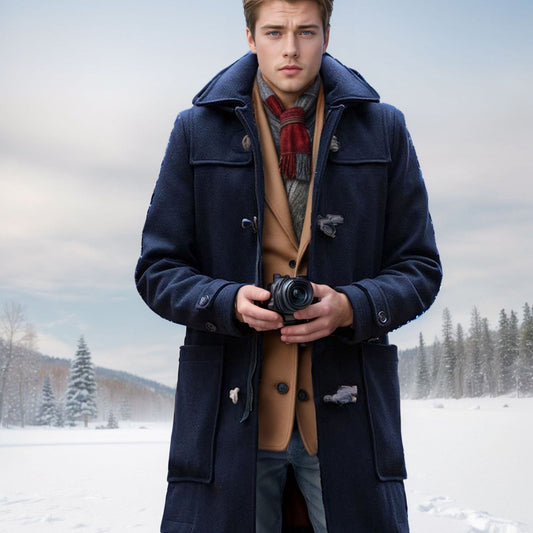 Men's stylish duffle coat made of high-quality wool with hood and practical buttons NOVAE