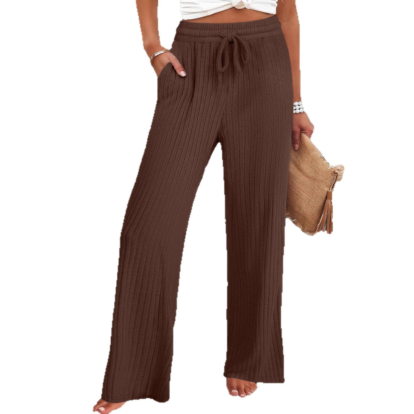 Women's wide-leg ribbed knit trousers with elasticated waistband NOVAE