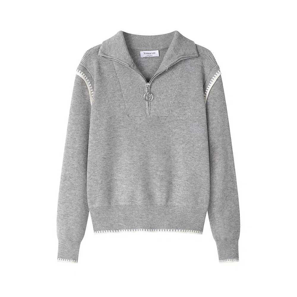 Women's knit sweater with high collar and zipper NOVAE