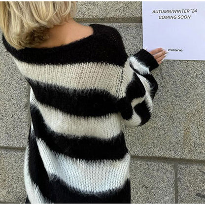 Women's Oversized Knit Sweater with Wide Stripes NOVAE