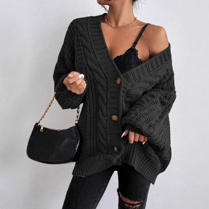 Women's chunky knit cardigan with wide sleeves and button details NOVAE