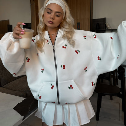 Women's hooded jacket with unique cherry design and oversized cut NOVAE