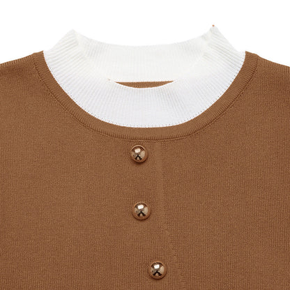 Women's Elegant Knit Top with Contrasting Shirt Collar NOVAE