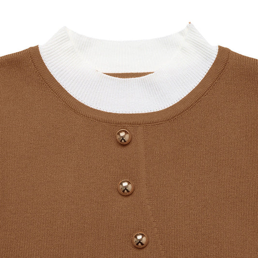 Women's Elegant Knit Top with Contrasting Shirt Collar NOVAE