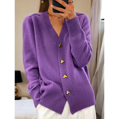 Women's cozy cardigan with heart buttons and V-neck NOVAE