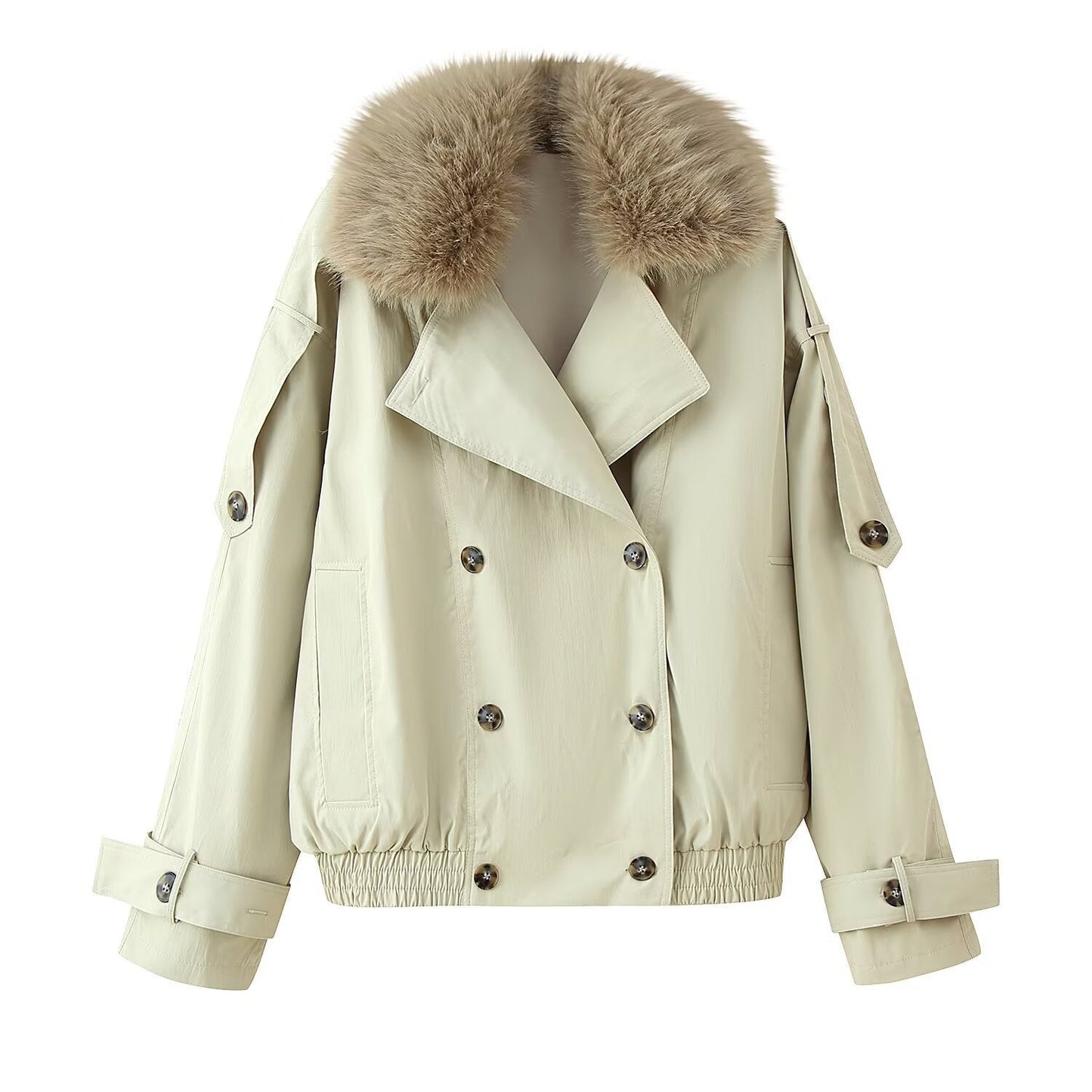 Women's fashionable transitional jacket with detachable fur collar NOVAE