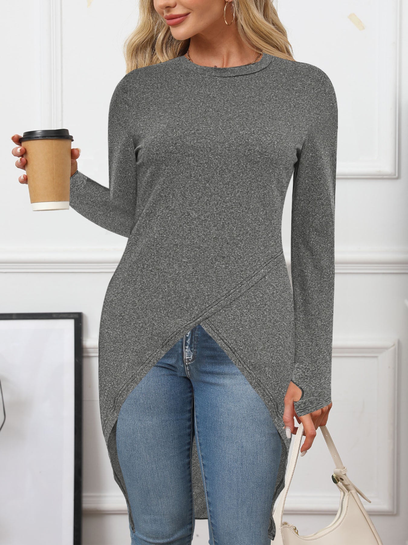 Women's asymmetrical long-sleeved shirt NOVAE