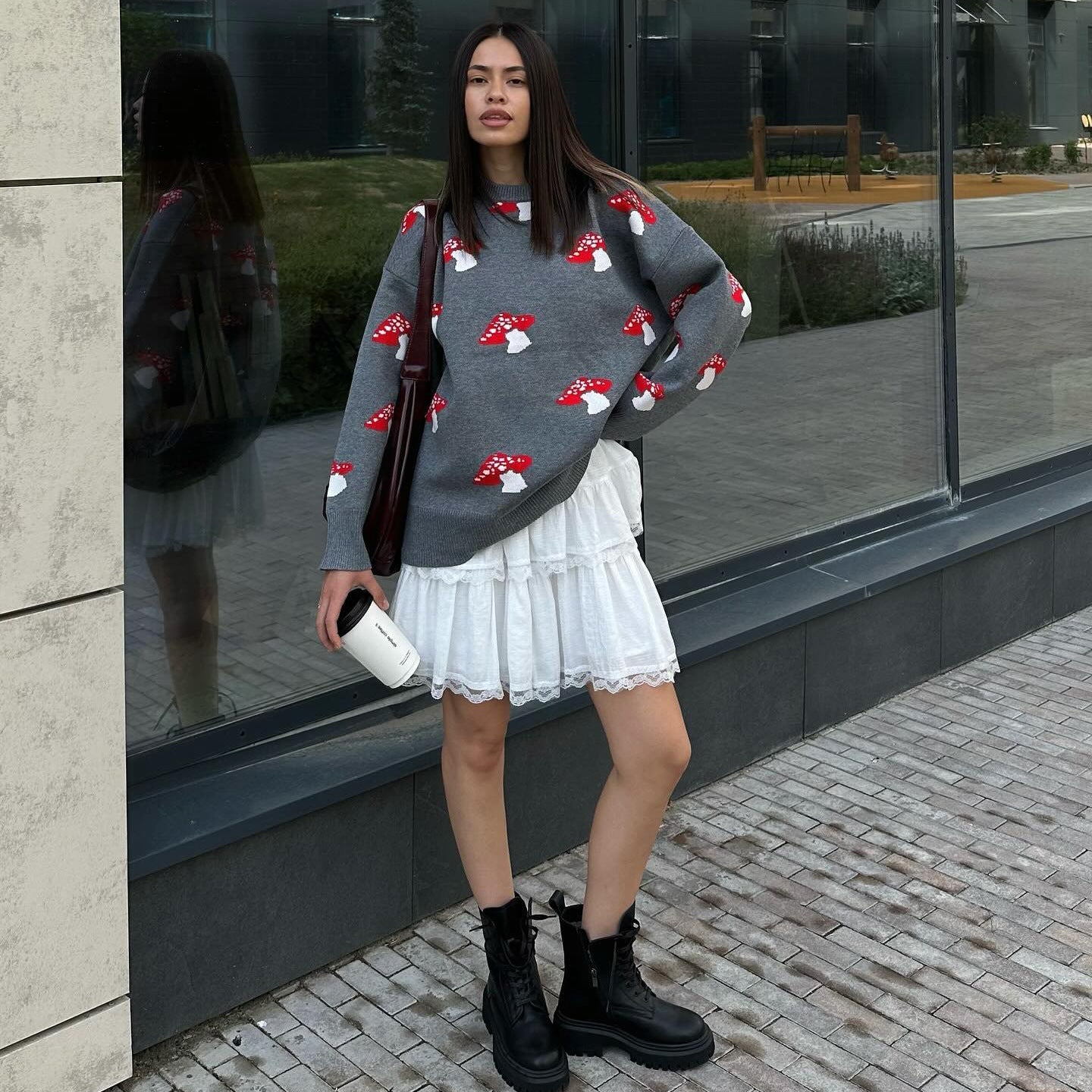 Women's sweater with a creative mushroom design and a casual cut NOVAE