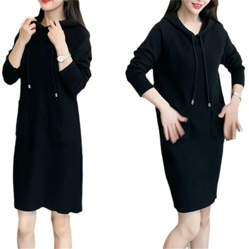 Women's knitted dress with hood and practical pockets NOVAE