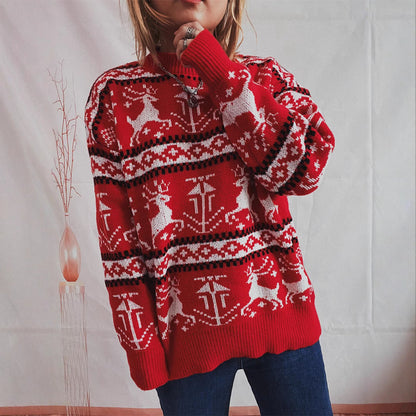 Women's Christmas sweater in a festive Norwegian pattern with a round neckline NOVAE