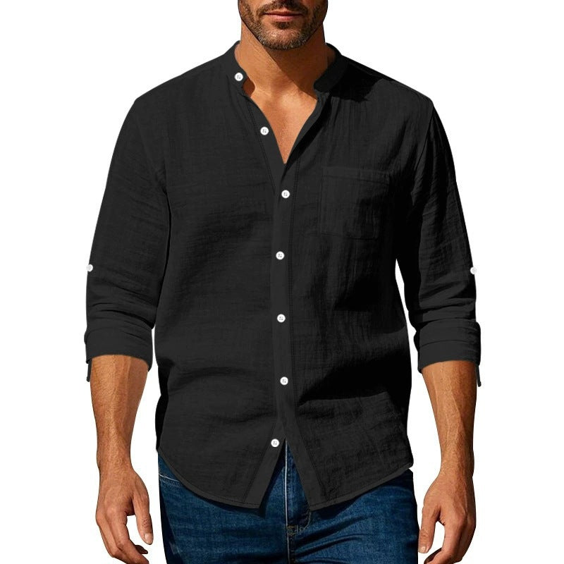 Men's shirt with stand-up collar and chest pocket NOVAE