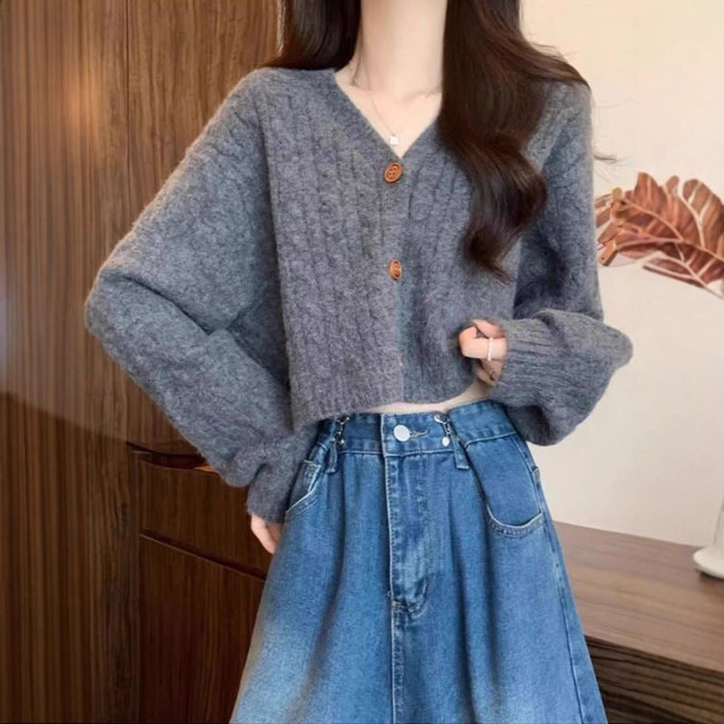 Women's cozy knit cardigan with V-neck and large buttons NOVAE