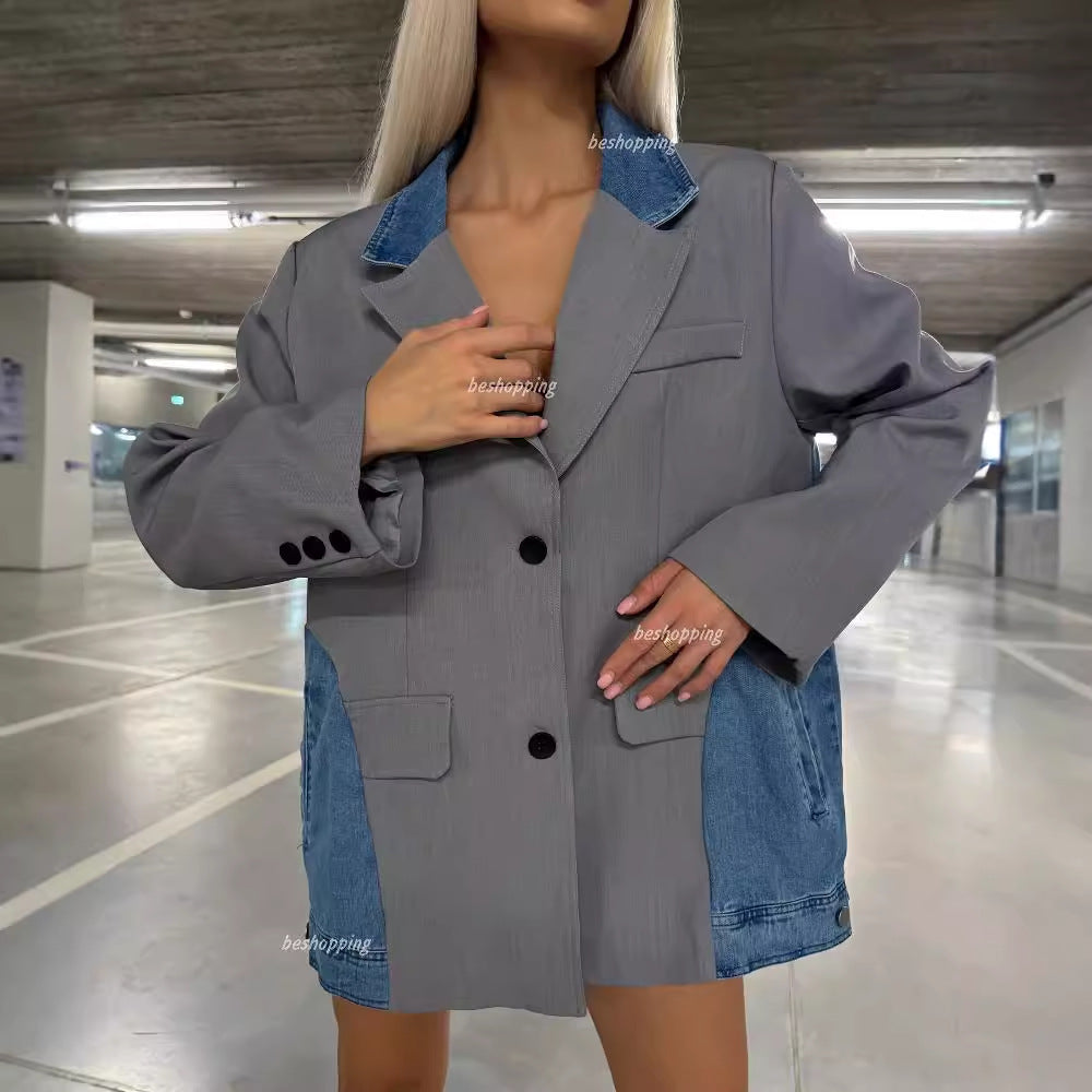Women's fashionable blazer jacket with innovative denim design and elegant details NOVAE