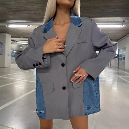 Women's fashionable blazer jacket with innovative denim design and elegant details NOVAE