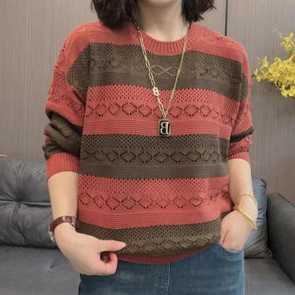 Women's knitted sweater with fashionable openwork pattern and casual cut NOVAE