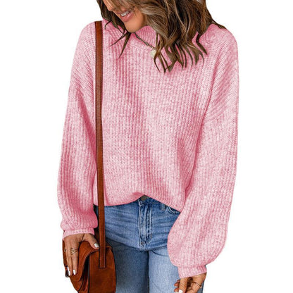 Women's chunky knit sweater with a relaxed fit and high collar NOVAE