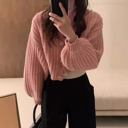 Women's chunky knit cardigan with voluminous sleeves and button details NOVAE