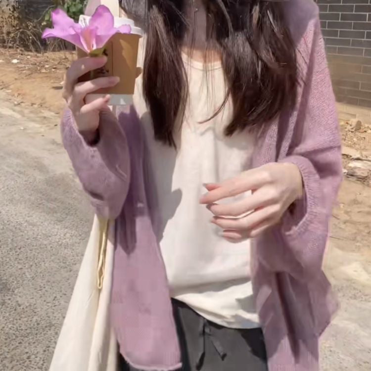 Women's fluffy cardigan with a relaxed fit and soft sleeves NOVAE