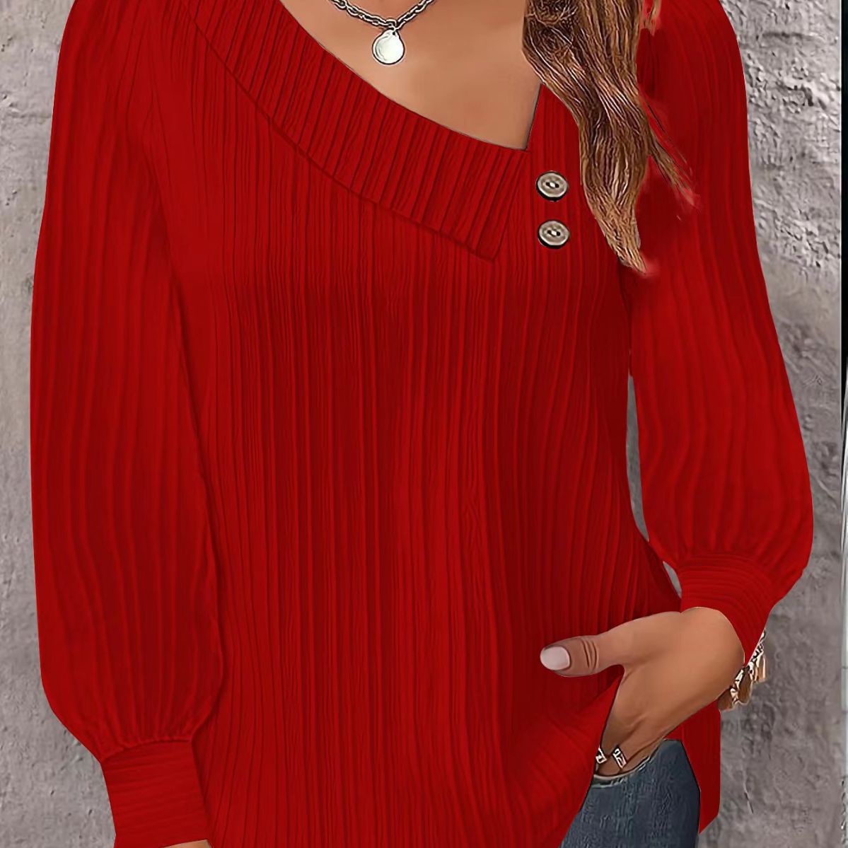 Women's stylish and elegant top with asymmetrical neckline and button placket NOVAE