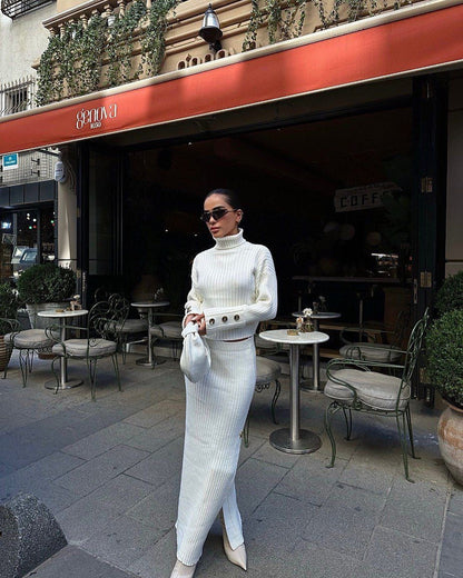 Women's knitted pleated skirt and sweater set NOVAE