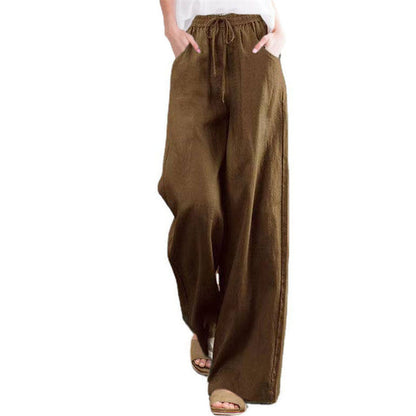 Women's wide-leg linen trousers with elasticated waistband and side pockets NOVAE
