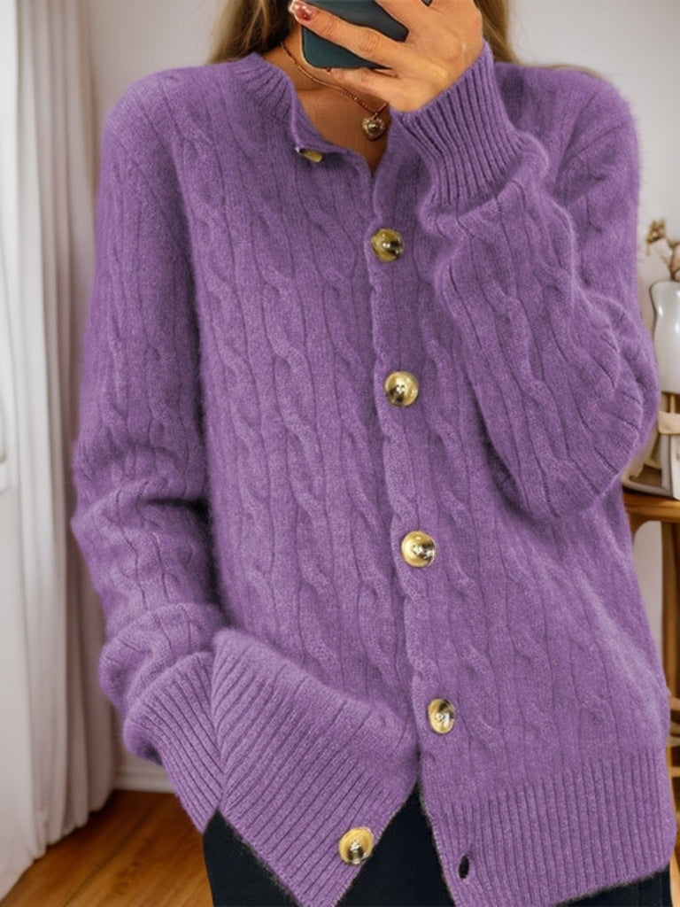Women's cashmere cardigan with button closure and textured cable knit pattern NOVAE