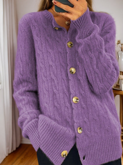 Women's cashmere cardigan with button closure and textured cable knit pattern NOVAE