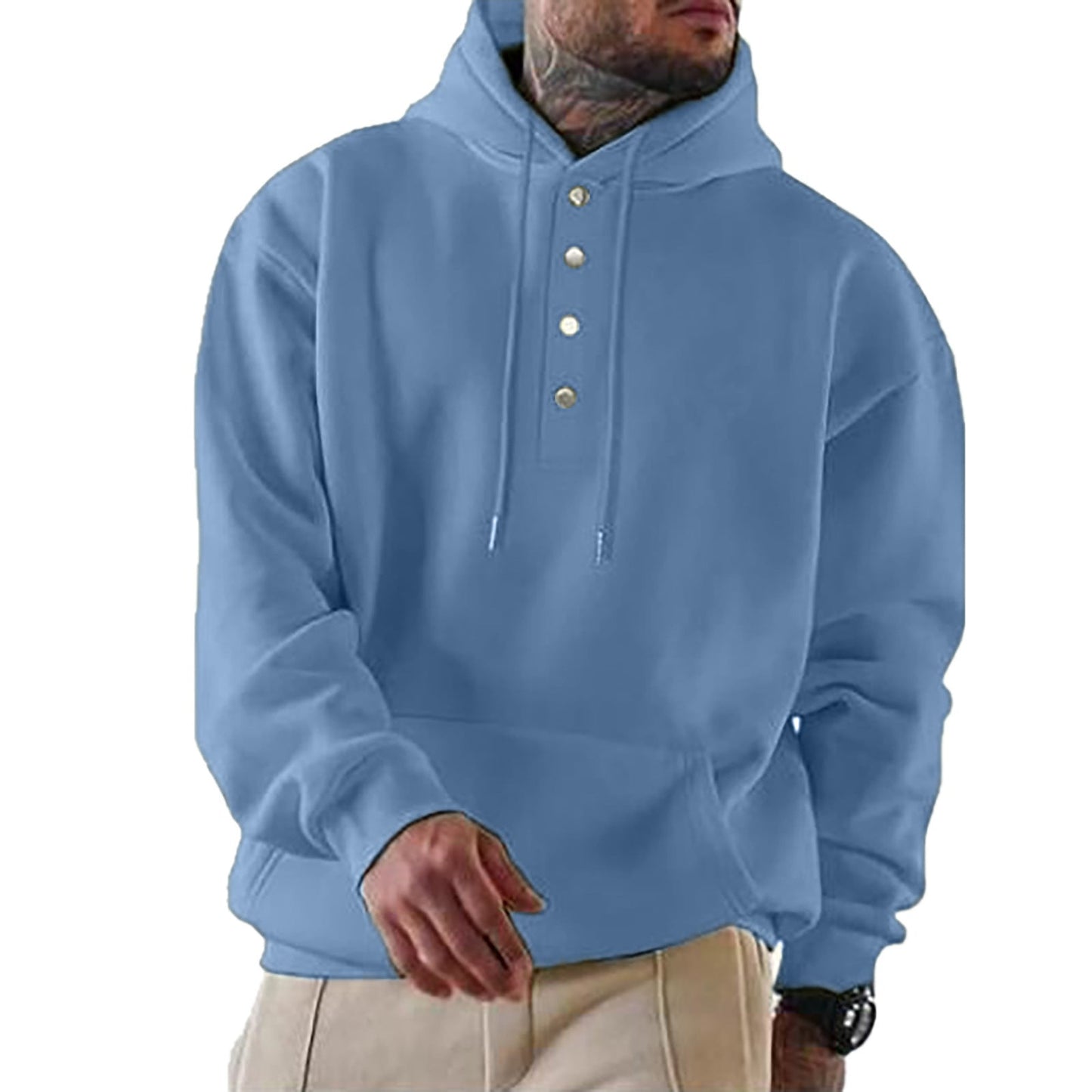 Men's Casual Hoodie with Button Placket and Pockets NOVAE