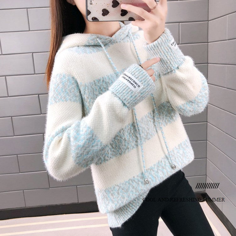 Women's casual hoodie with structured stripe pattern and drawstring NOVAE