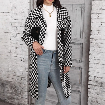 Women's Checked Overshirt Jacket with Pockets and Button Details NOVAE