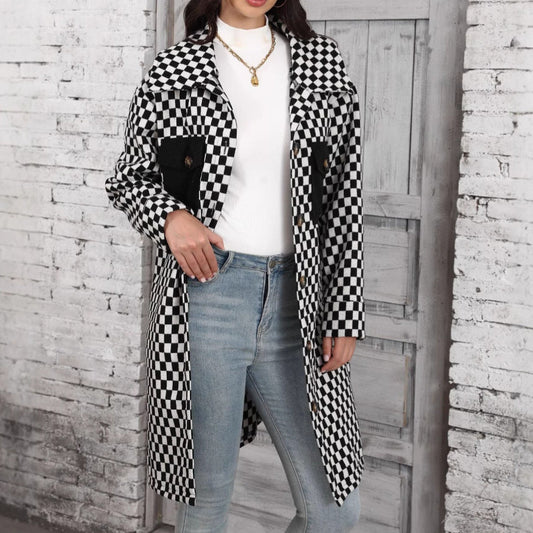 Women's Checked Overshirt Jacket with Pockets and Button Details NOVAE