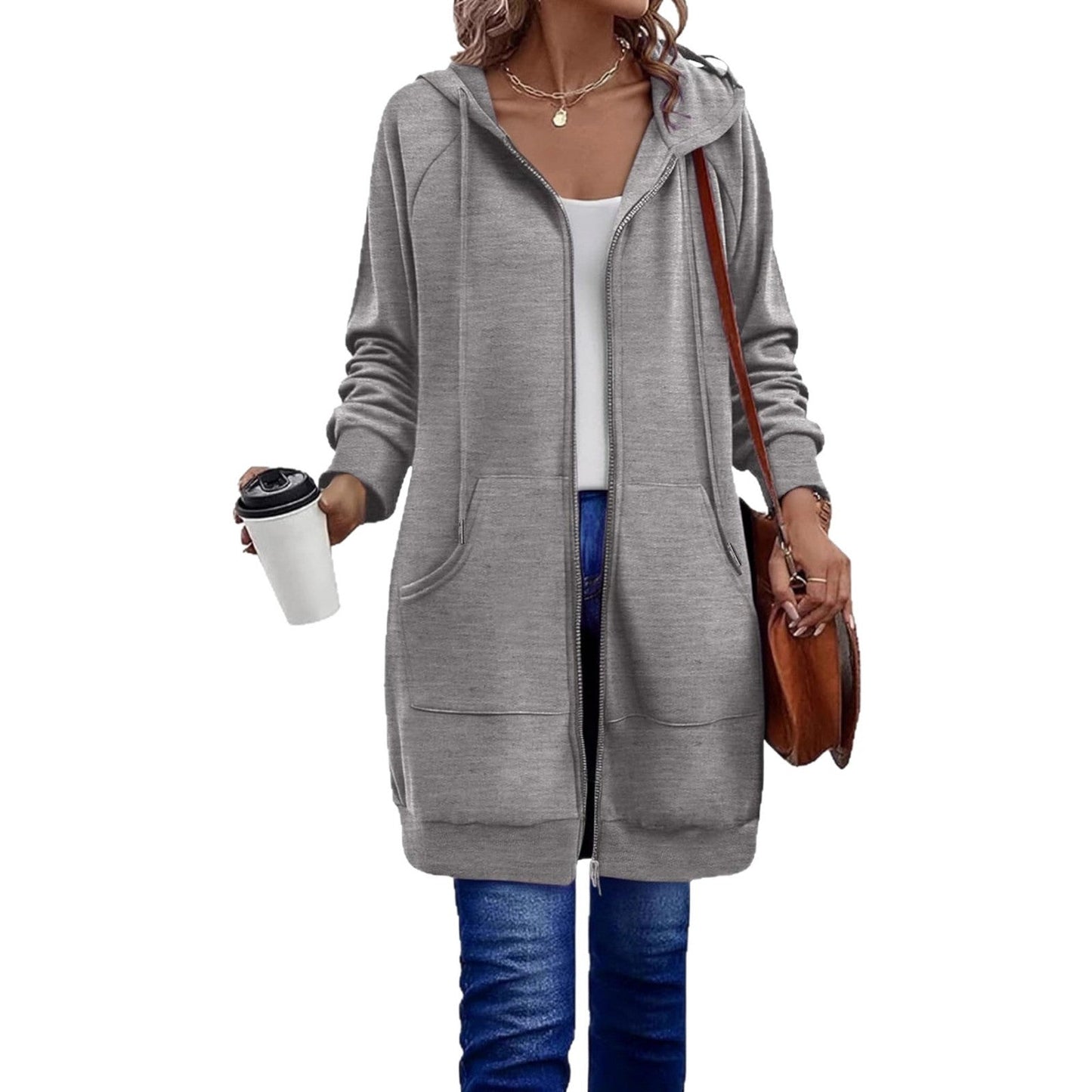 Women's Longer Hooded Coat with Side Pockets and High-Quality Zipper NOVAE