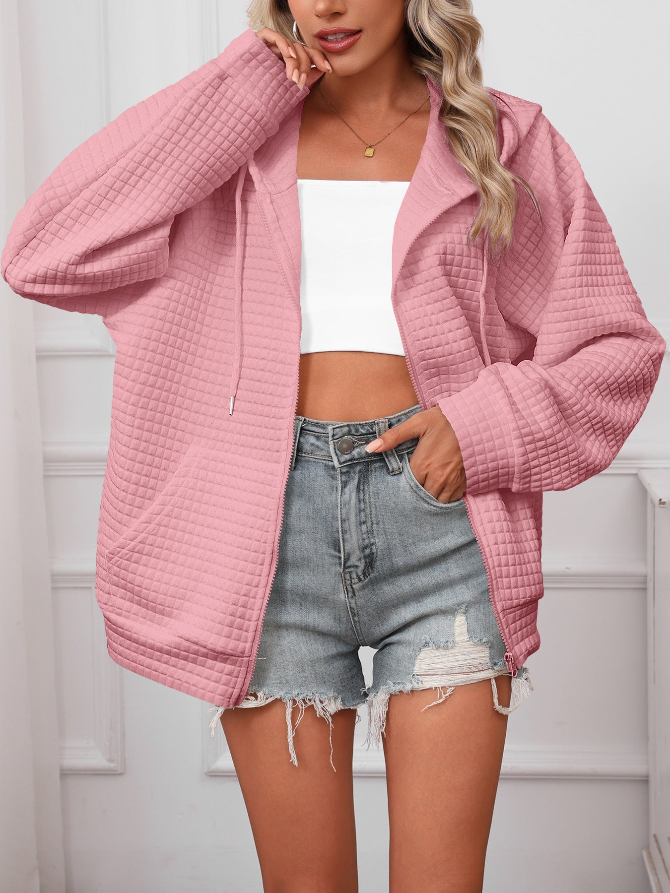 Women's Oversized Hooded Jacket in Textured Material NOVAE