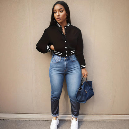 Women's cropped bomber jacket with sporty accents and a casual cut NOVAE