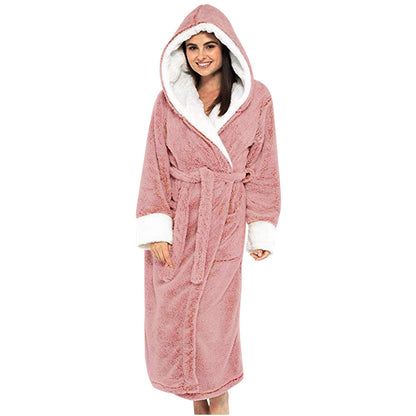 Women's Cozy Fleece Dressing Gown with Hood and Belt NOVAE