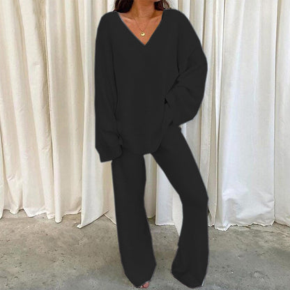 Women's Comfortable Fleece Loungewear Set with V-Neck NOVAE
