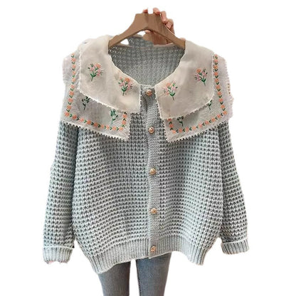 Women's embroidered cardigan with wide-cut collar NOVAE