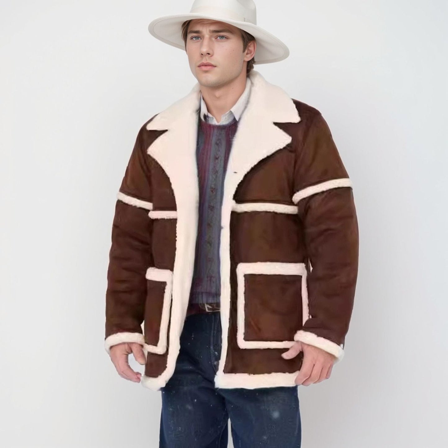 Men's cozy lambskin coat with generous pockets and elegant collar NOVAE