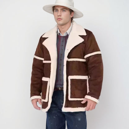 Men's cozy lambskin coat with generous pockets and elegant collar NOVAE