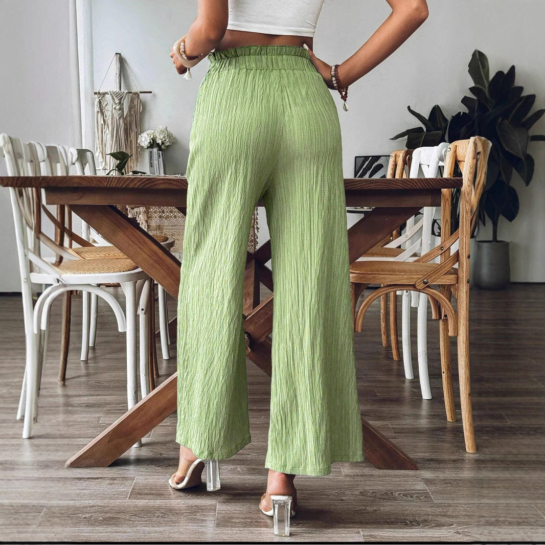 Women's wide-leg linen trousers with elasticated waistband and practical pockets NOVAE