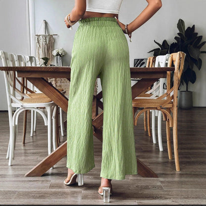 Women's wide-leg linen trousers with elasticated waistband and practical pockets NOVAE