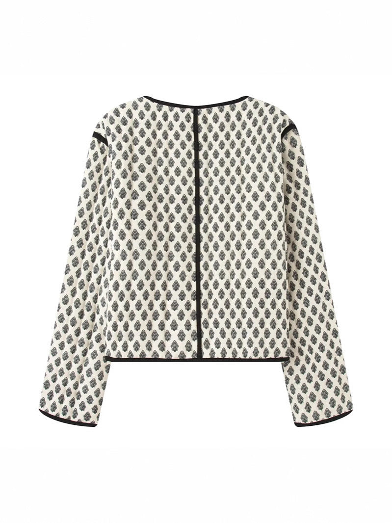 Women's quilted jacket with decorative pockets and modern print NOVAE