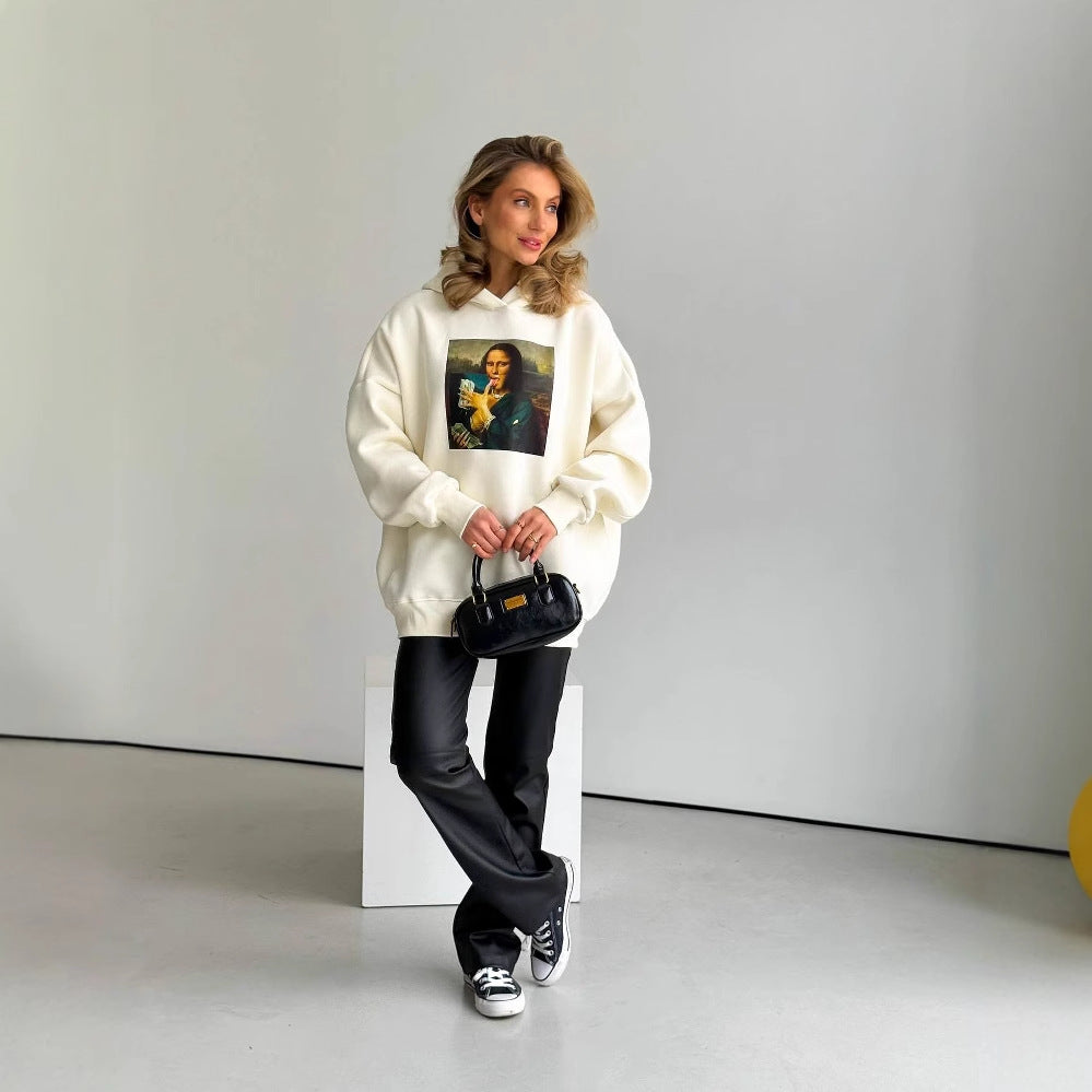 Women's Oversized Hoodie with Creative Art Motif NOVAE